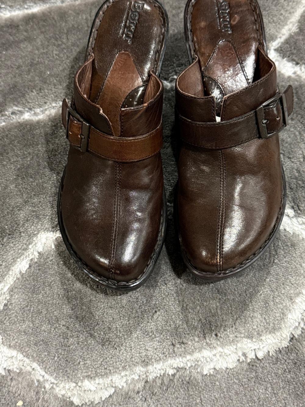 Born Brown Leather Buckle Clog Mule
